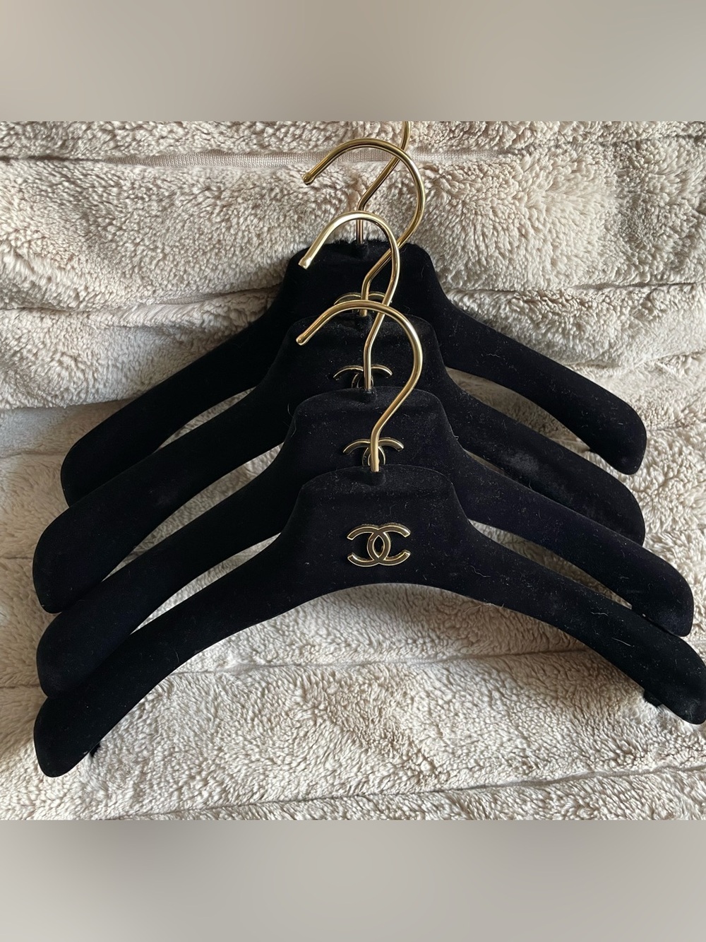 CHANEL Black Velvet Hangers with Gold CC Hardware
